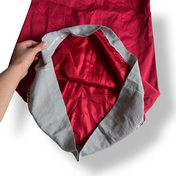 Richard Malcolm Red Cotton Dress Size 8 Embellished Floral Stripe Hem Mod Preppy - Picture 8 of 9